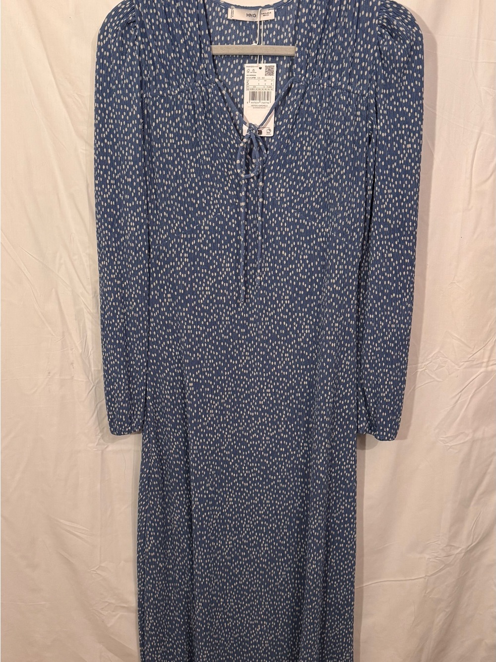 NWT Mango POMELO Blue Polka Dot Pleated Midi Maxi Dress S US 4
